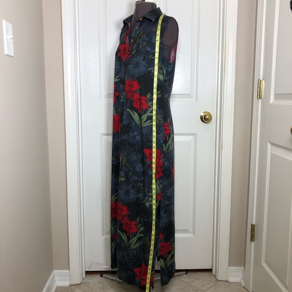 Caribbean Joe Rayon Collar Sleeveless 1/4 Buttoned Hawaiian Floral Maxi Dress M - Picture 13 of 16